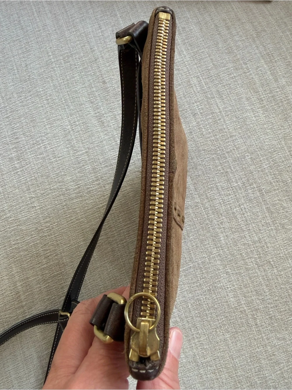Vintage Y2K Brown Suede Coach Stitch Crossbody Bag.